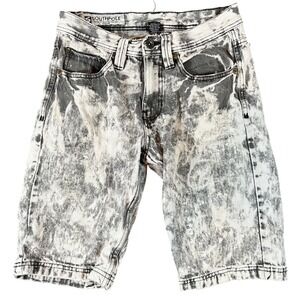 Southpole Mens Acid Wash Denim Shorts Black White Distressed Size 29 Streetwear